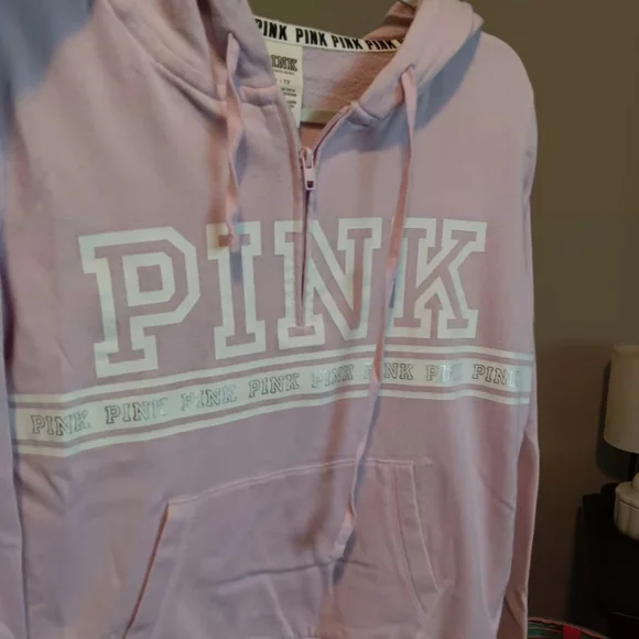 PINK Victoria's Secret Lilac Zip Hoodie with White Logo - Picture 3 of 10